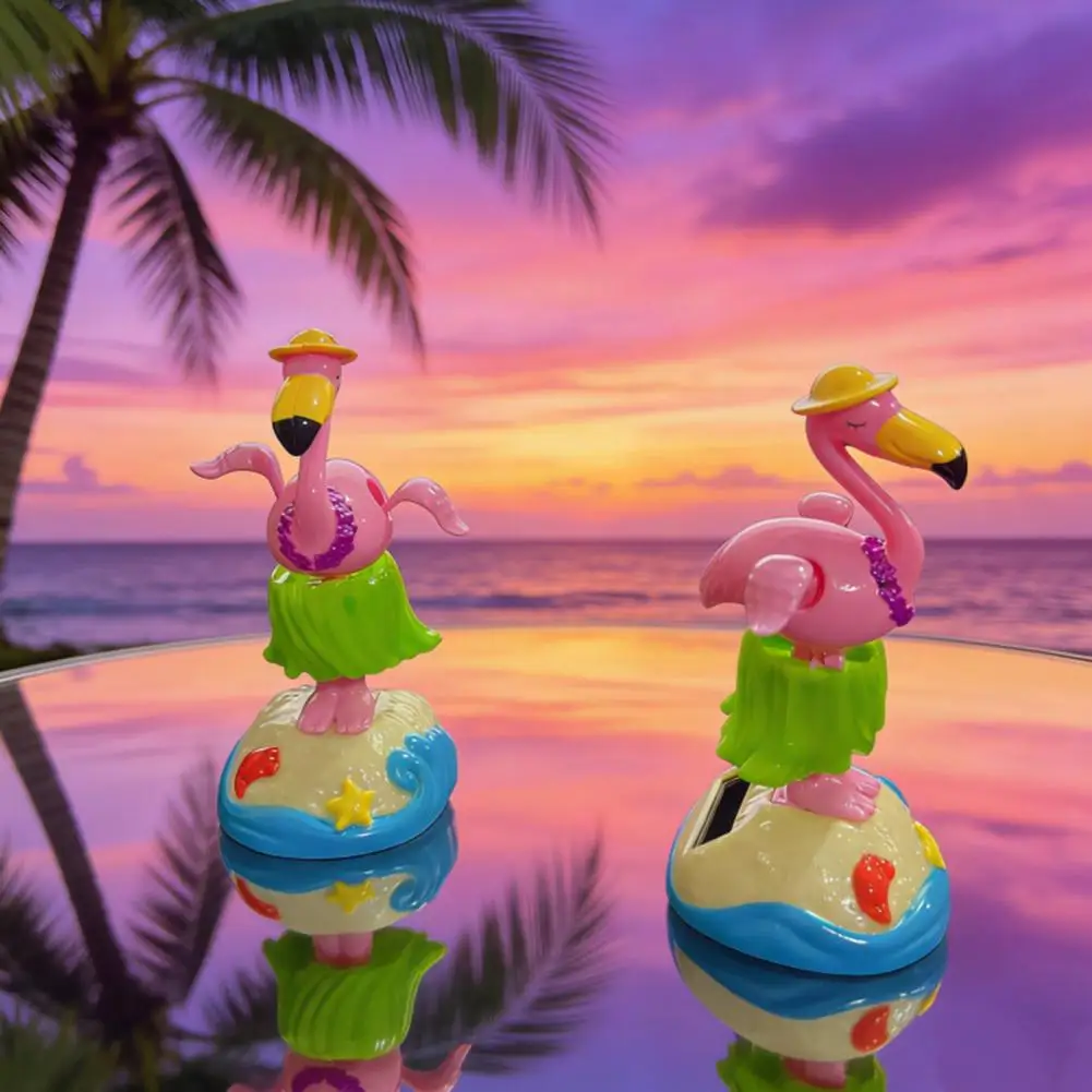 Adornos para Coche: Figura de Flamenco Solar Adorable con Falda de Hierba Hawaiana, para el Tablero, Ecológica, para Vacaciones en la Playa