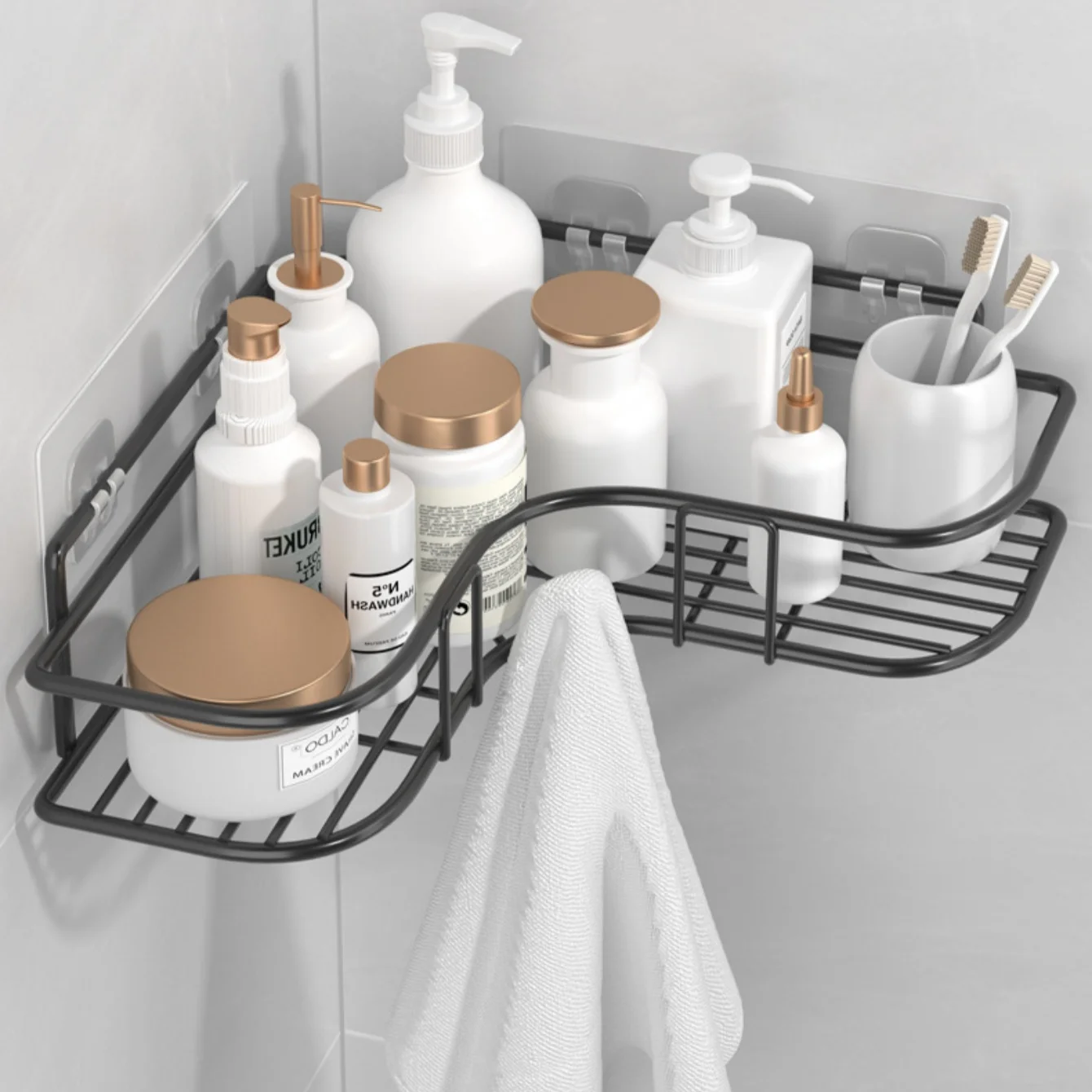 Corner Wrought Iron Bathroom Shelf Wall-mounted Shower Gel Storage Rack Toilet Free Punch Toiletry Stand