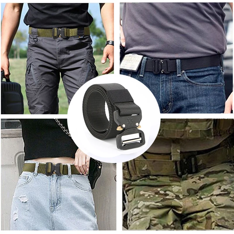 1pc Men's Tactical Belt With A Quick-Release Metal Buckle, Featuring An Outdoor Sports-Style Nylon Belt.