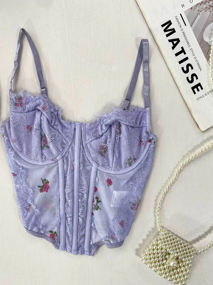 

Sweet lace floral camisole, elegant and sexy printed fashion vest, versatile vintage French-style camisole.