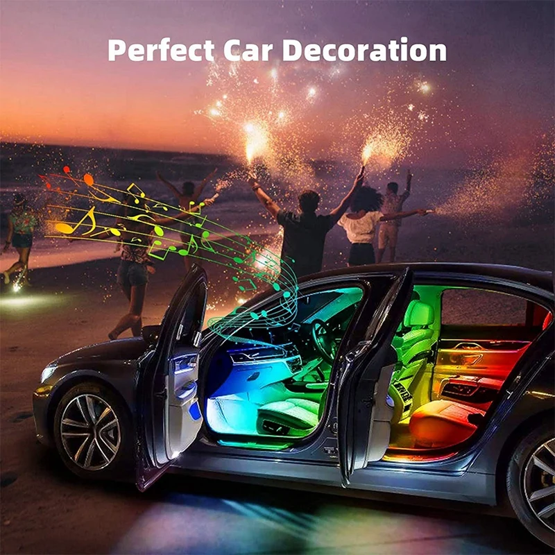 Interior Car Lights,12 LED Car LED Strip Light,Car Led Interior Lights, Bluetooth APP Control,Multi DIY Colour Music