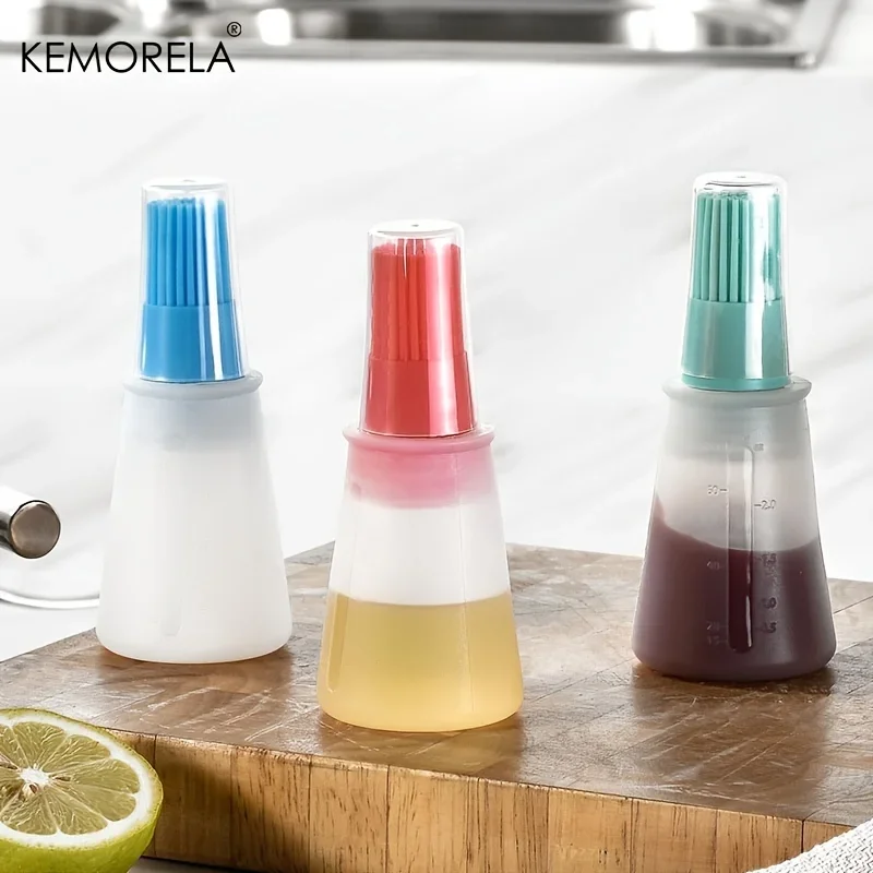 KEMORELA 1PCS Silicone Oil Bottle Brush with Lid And Brush Heat Resistant Sauce Brush Barbecue Pancake Baking Cake Oil Brush