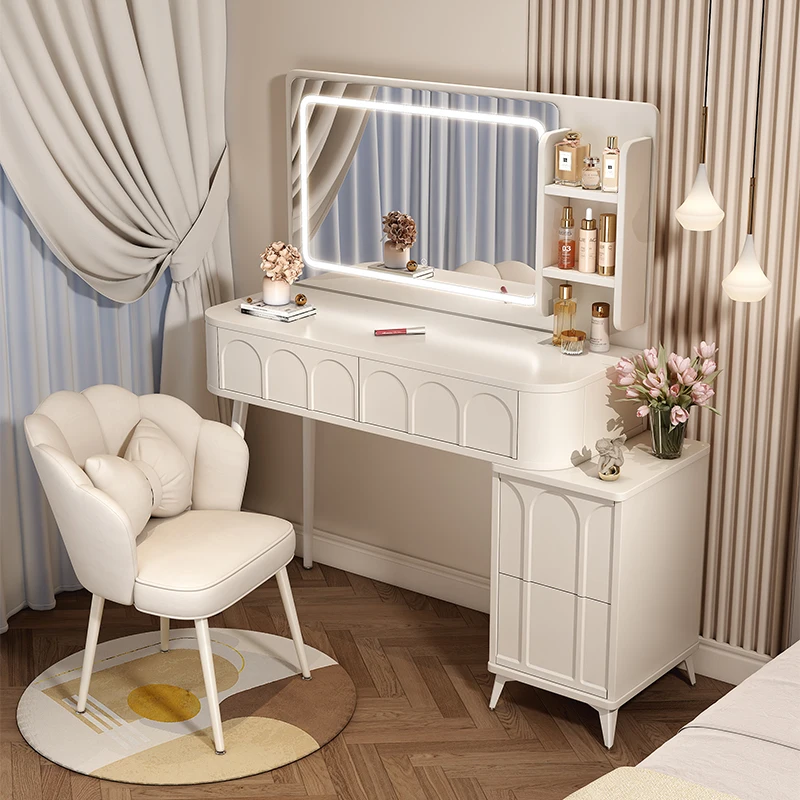 

Brown Lighting Dressing Table Storage Simple Luxury Mirror Dressing Table Clothing Modern Postazione Makeup Furniture Bedroom