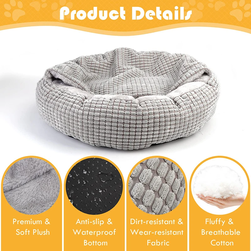 Benepaw Cozy Dog Bed Hooded Fluffy Orthopedic Round Donut Pet Cuddler Anxiety Calming Bed Washable Soft Nonslip Puppy Cat Cave