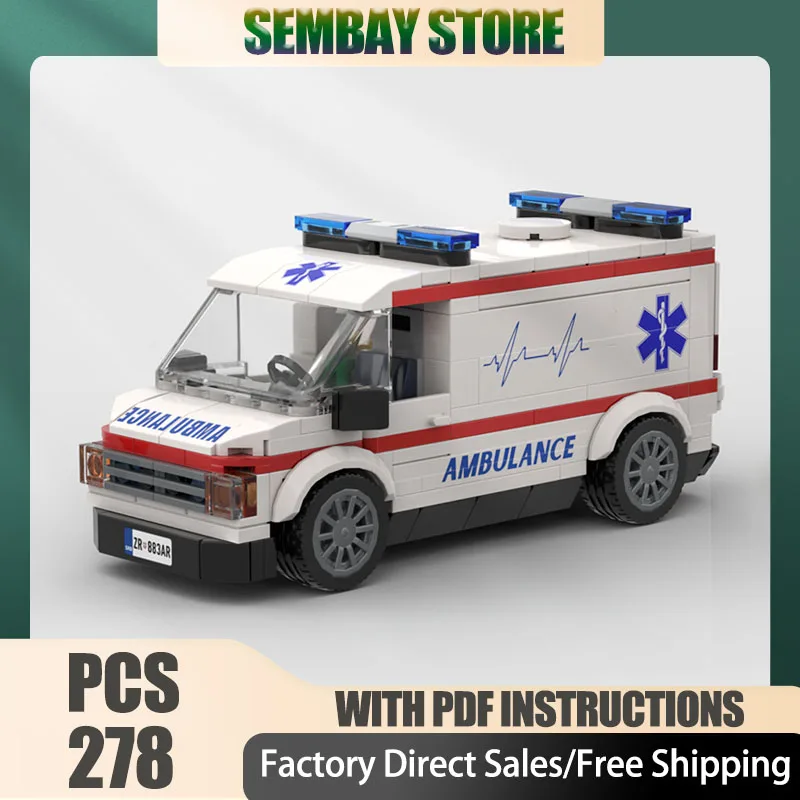 City Cars Model Moc Building Bricks Modular Medical Service Ambulance Technology Blocks Christmas DIY Toy Construction Gifts