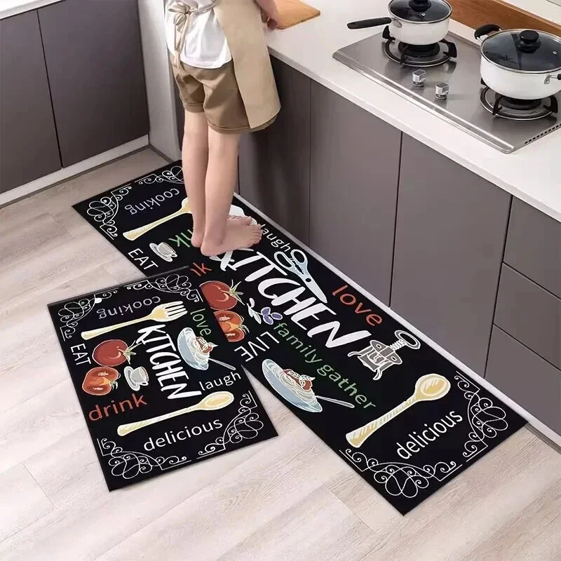 Green Potted Printed Carpet With Simple Lines Kitchen Carpet Bathroom Entrance Mat Bathroom Mat Anti-slip  Water Absorbing Mat