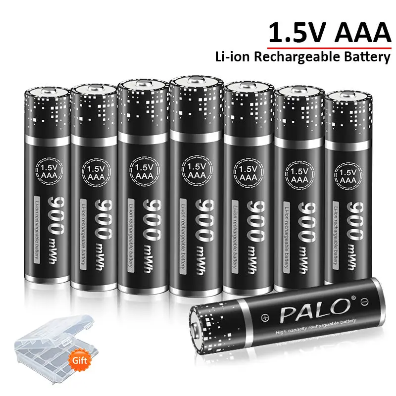 PALO 1.5V AAA wiederaufladbare Li-Ionen-Batterie Hochkapazität 900mWh AAA Lithium-Ionen-Batterien für Rasiermesser Fernbedienung Maus kleiner Ventilator Elektrisches Spielzeug + Batterie-Box