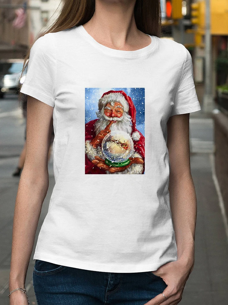 

Santa's Favorite Teacher Print Womens Gift New Year Print Short Sleeve Vacation Merry Christmas Woman T-shirt Kawaii Tee Shirt