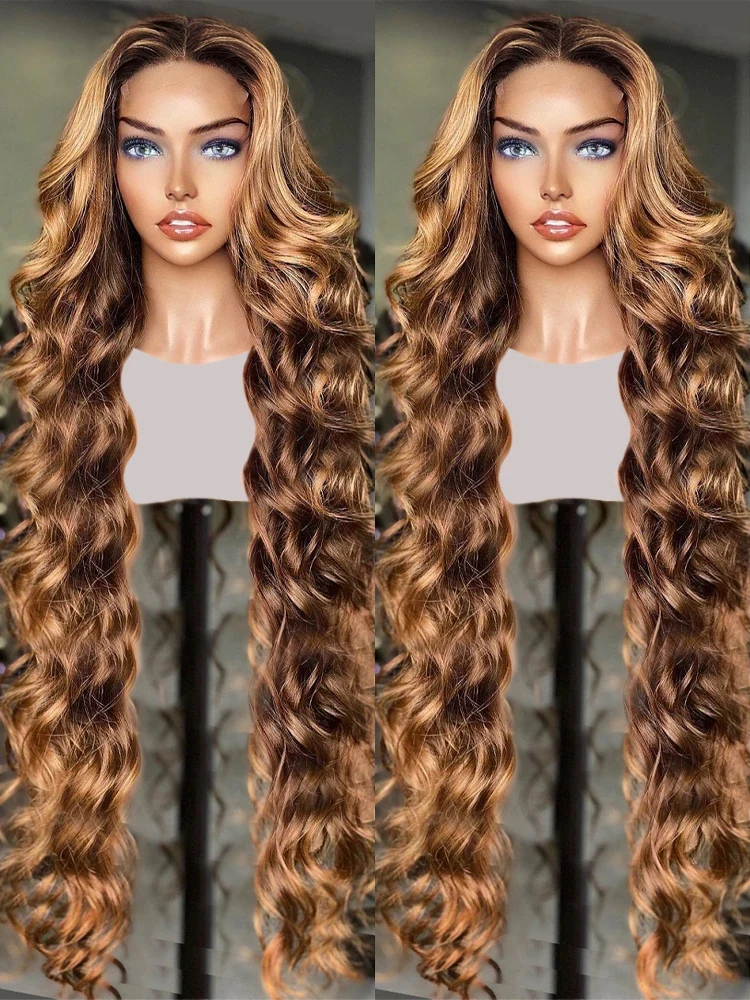 Destaque Body Wave Lace Front Wig para Mulheres, Cabelo Humano, Brasileiro, Ombre, Loiro Colorido, HD Transparente Lace Frontal Peruca, 4/27, 13x6