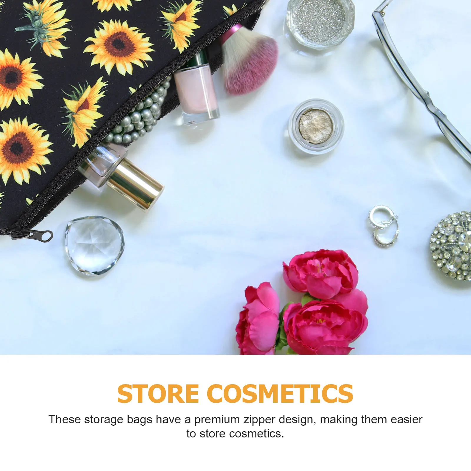 

Stylish Sunflower Pattern Makeup Large Capacity Toiletry Storage Portable Cosmetics Carry Bag Travel Organizer