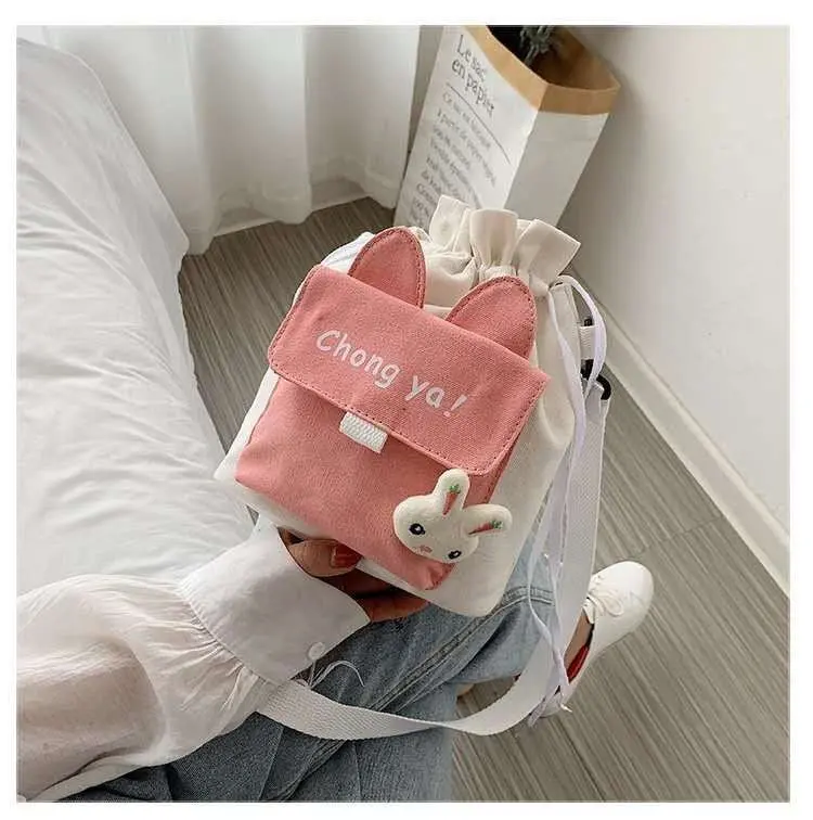 Cute Small Bag 2023 New Korean Edition Ins Japanese Colored Casual Canvas Crossbody Bag Female Student One Shoulder Bucket Bag