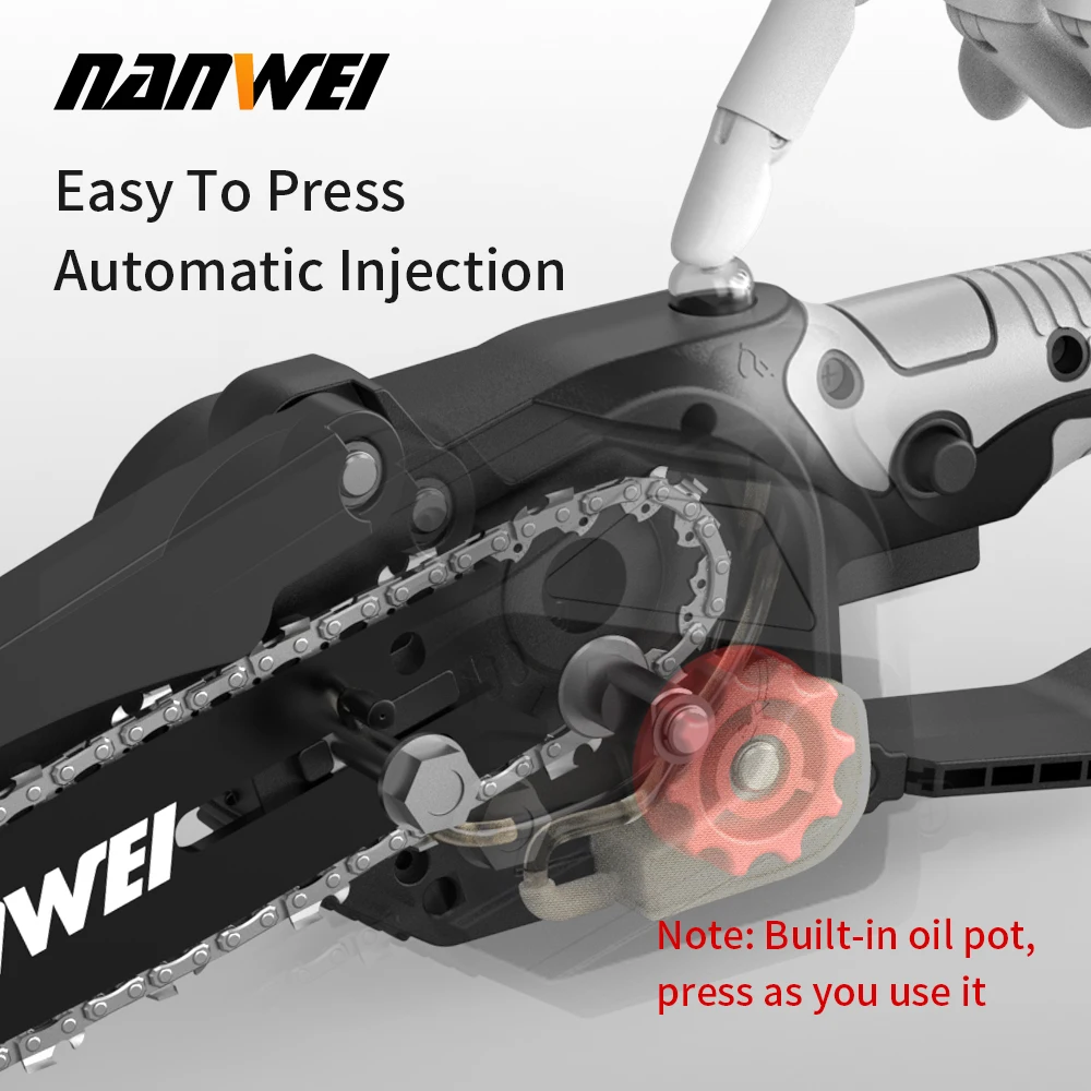 NANWEI 6&8 Inch Brushless chain saw Cordless Mini Handheld Pruning Saw Portable Woodworking Electric Saw Cutting Tool