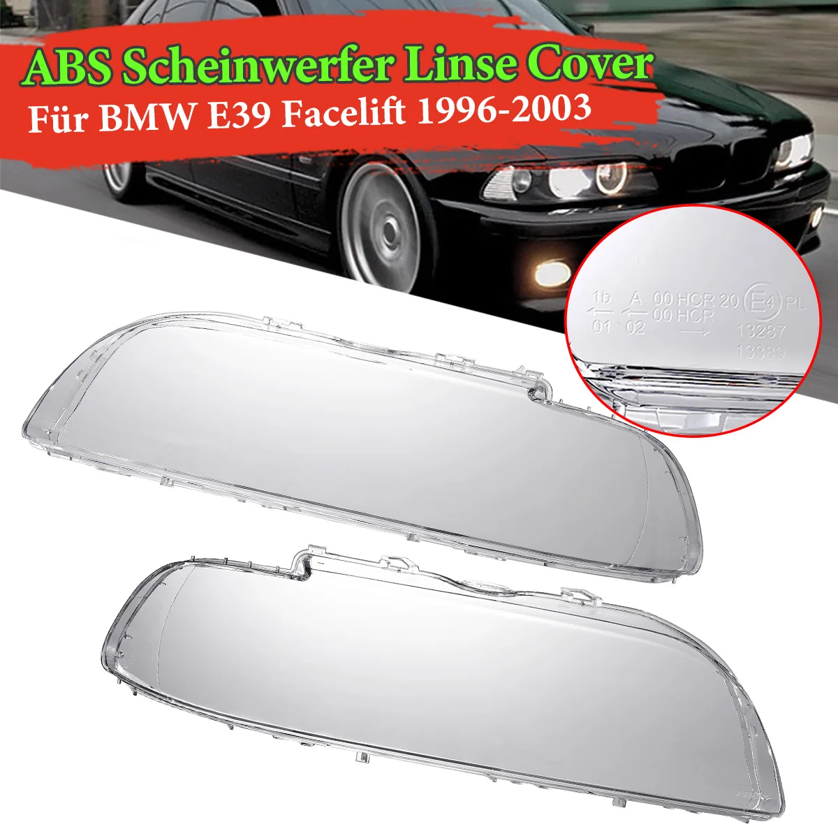 2 Scheinwerferschirmgehäuse, Antibeschlag-Lampenschirm, Scheinwerferglaslinse für BMW 1996–2003, Teilenummer 63128375301, 63128375302