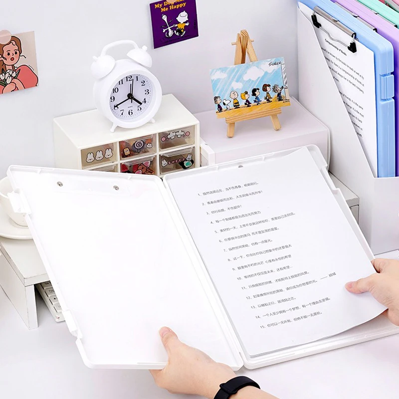 A4 Paper File Document Storage Box with Folder Clip Writing Board WordPad Office School Stationery Holder Organizer Case