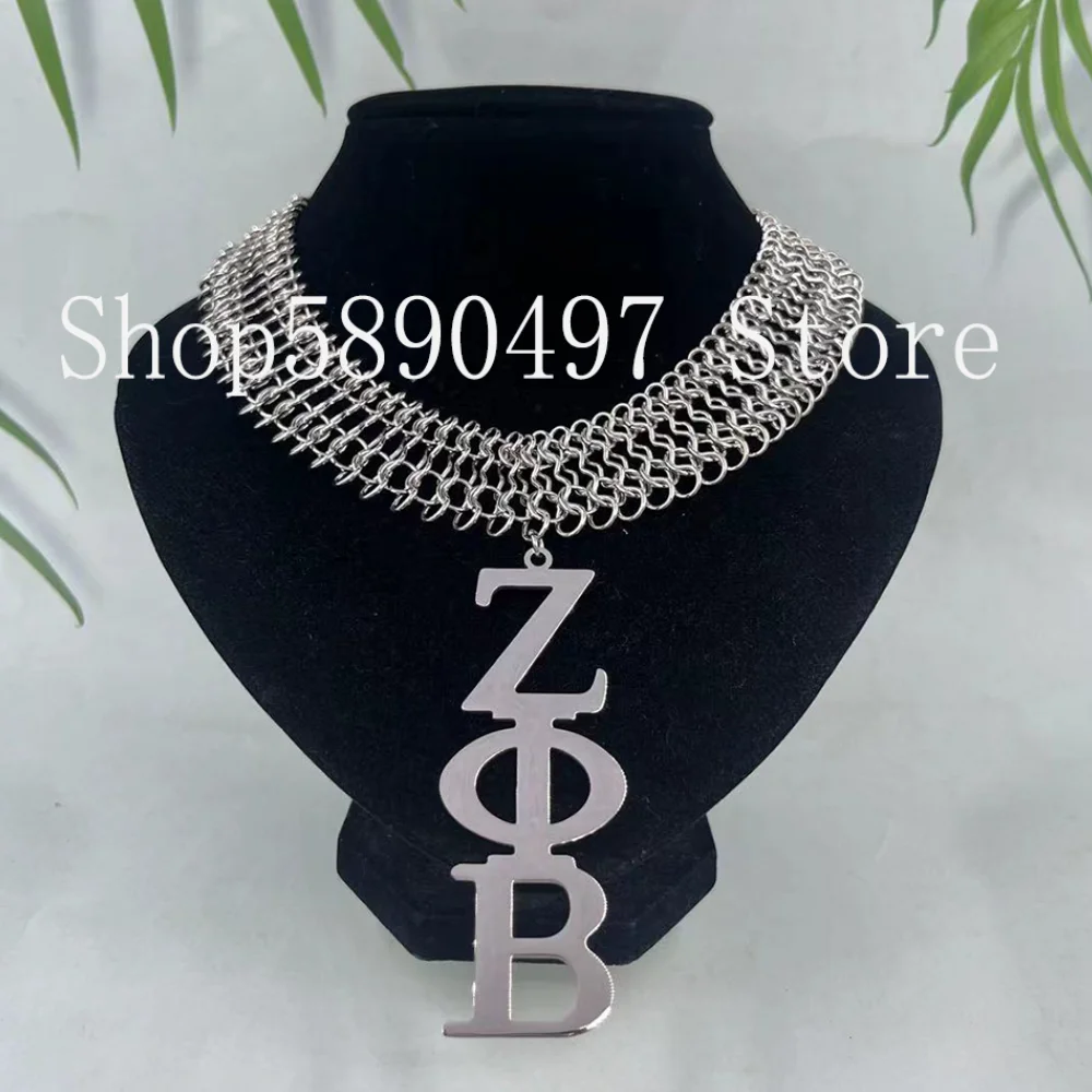 Zeta Phi Beta badge letter stainless steel  crude Necklace