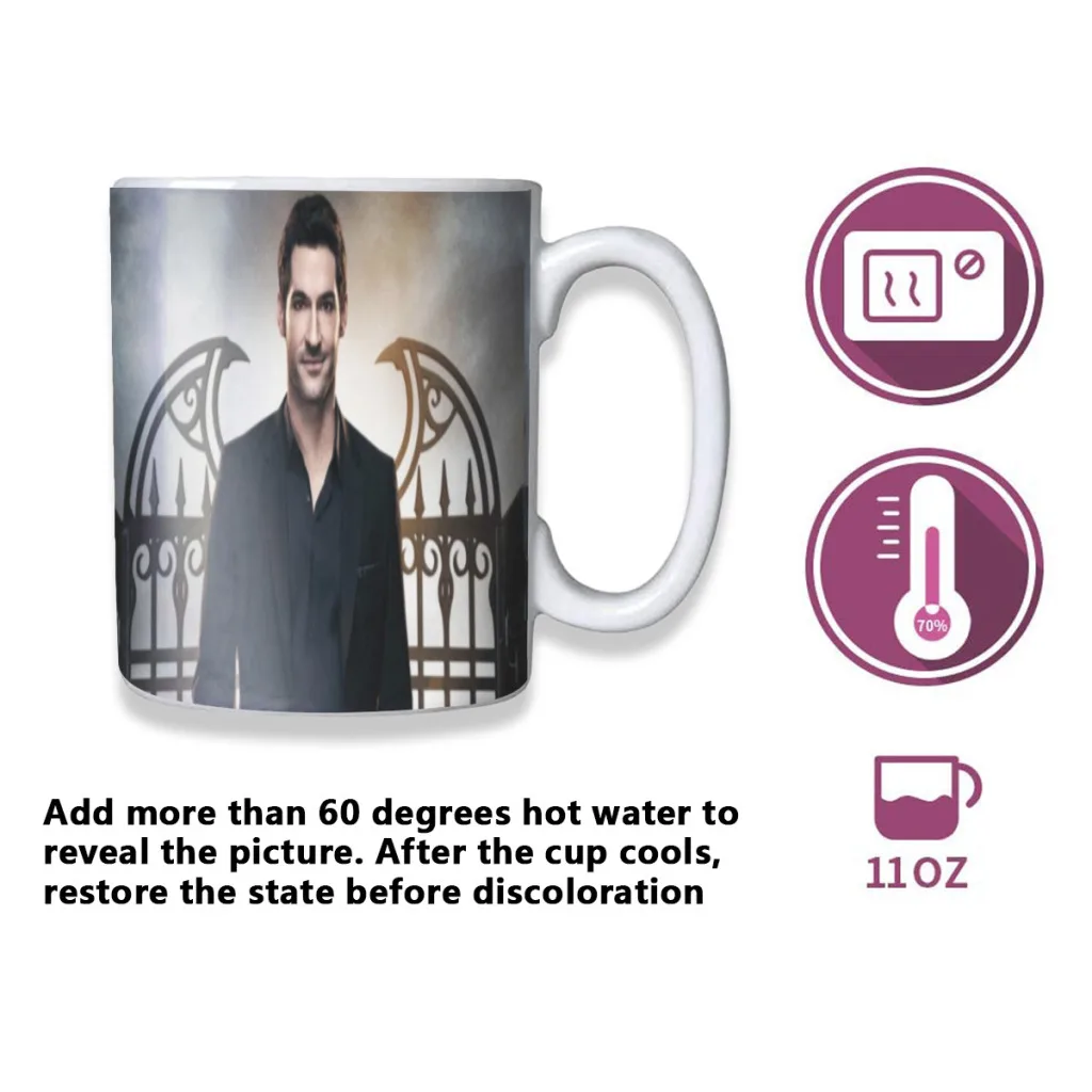 Lucifer Morningstar Crime Tom Ellis Magic Mug Changing Color Mug Coffee Tea Mug Temperature Color Changing Heat Sensitive Cup