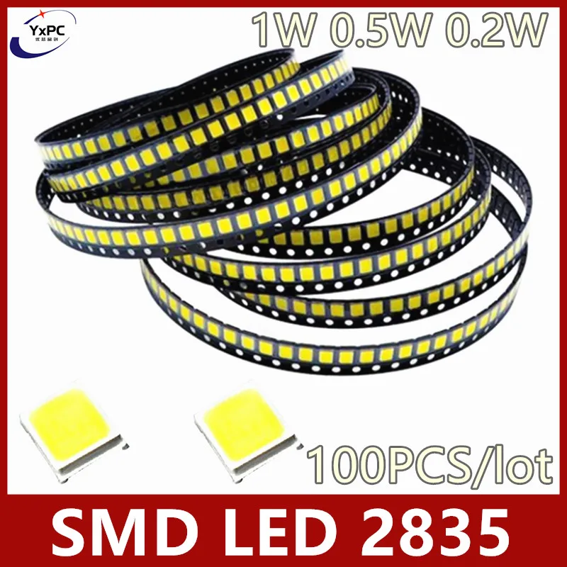 100Pcs Smd Led 2835 Hoge Helderheid 1W 0.5W 0.2W Wit 3V 6V 9V 18V 36V 150MA/100MA/30MA/60MA/80MA 6000-6500K Hoogtepunt Diode