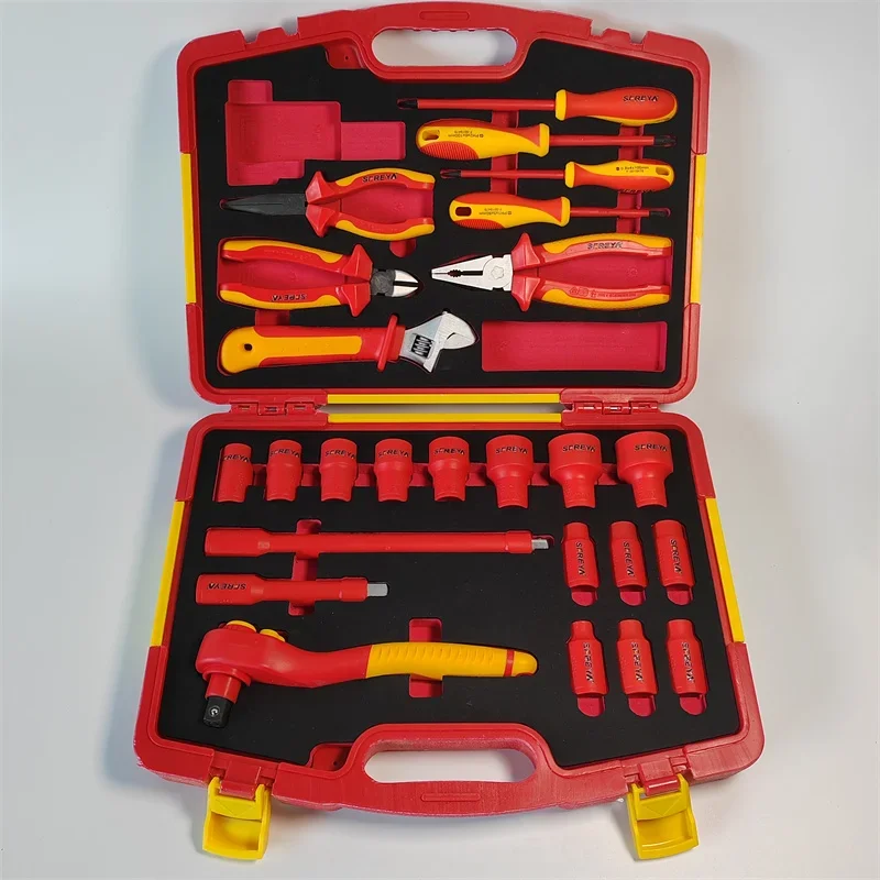 S682-25 SFREYA VDE 1000V Insulated Insulation tools case double color 25pcs Socket Wrench Pliers Screwdriver tool Set kit