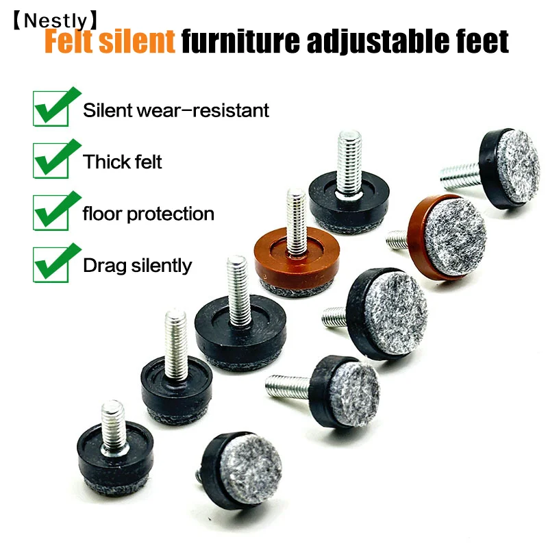 

4/8Pcs Felt Adjustable Round Furniture Leg Screws Anti Slip M6 M8 Table Chair Cabinet Balance Feet Pads〔Nest〕