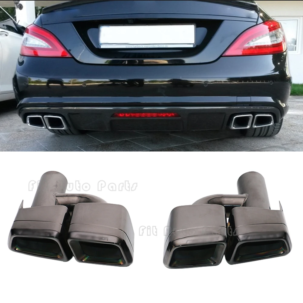 1 Set Stainless Steel Double Slant Tailpipe H-type Tails Tip For am g for E63 Silver Black 63mm Exhaust pipe