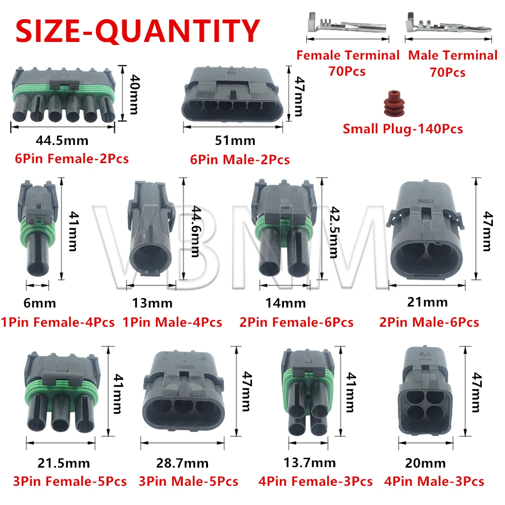 320PCS Waterproof Automotive Wire Connector 1 2 3 4 6 Pin Auto Cable Terminal Block Car Electrical Connector Male Female