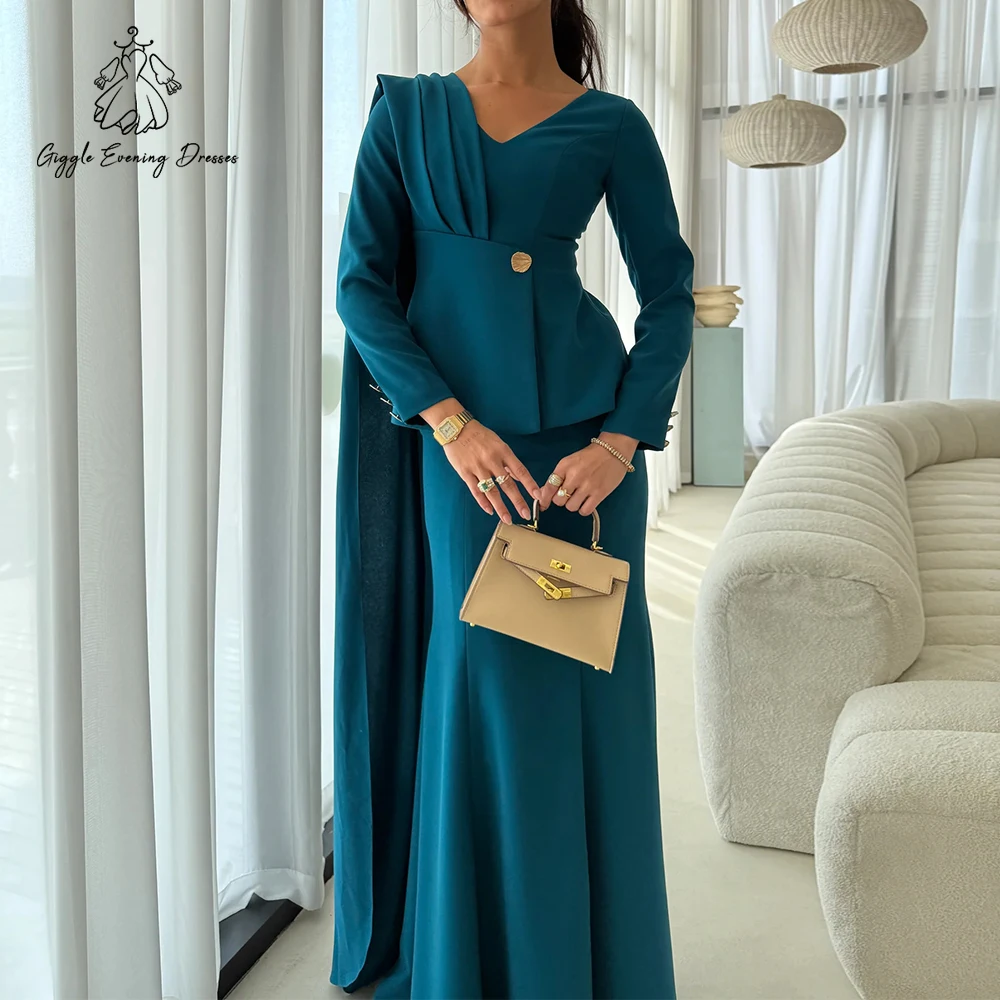 Giggle conjunto de duas peças vestido de noite manga longa plissado capa sereia vestido formal elegante senhora do escritório festa igreja wear personalizado