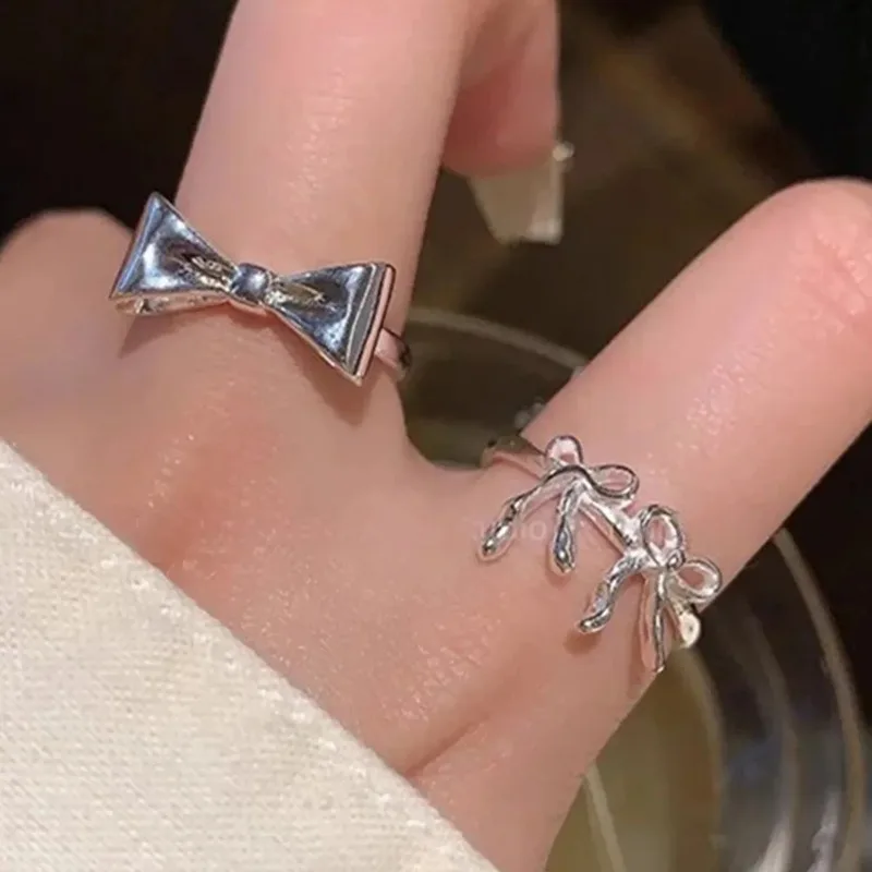 6 stks Koreaanse Zilveren Strik Lint Ringen voor Vrouwen Zoete Cool Geometrische Boog Opening Verstelbare Ringen Bruiloft Sieraden Geschenken