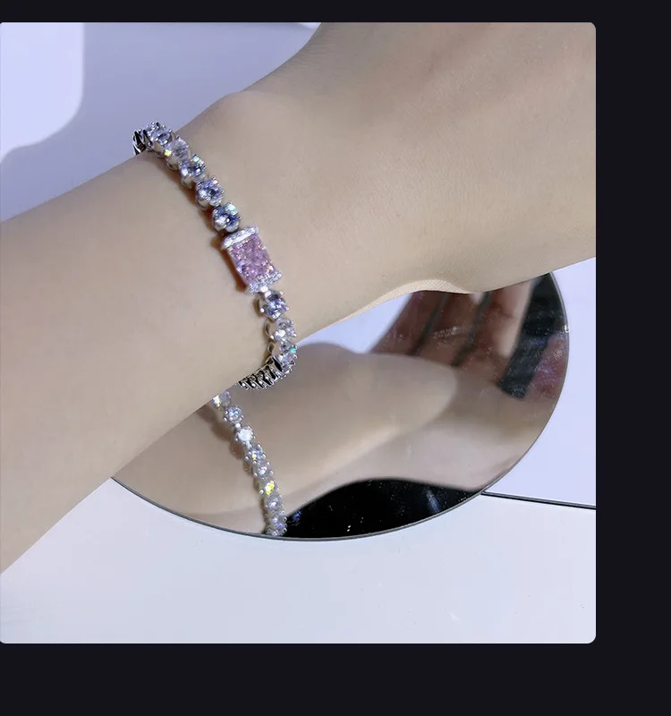 Platinum PT950 ice flower diamond bracelet ins niche design  inlay group diamond 18K white gold trendy  simple temperament