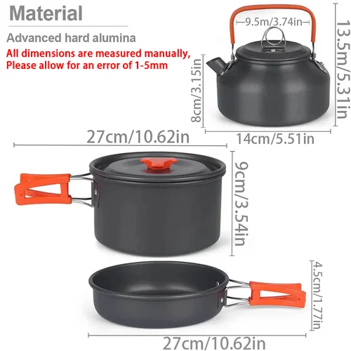 Imagen 2 del producto 1 Uds./1 Juego de utensilios de cocina para acampar, juego de cocina al aire libre, equipo de aluminio, olla para exteriores, vajilla de viaje, cocina, senderismo, Picnic, barbacoa