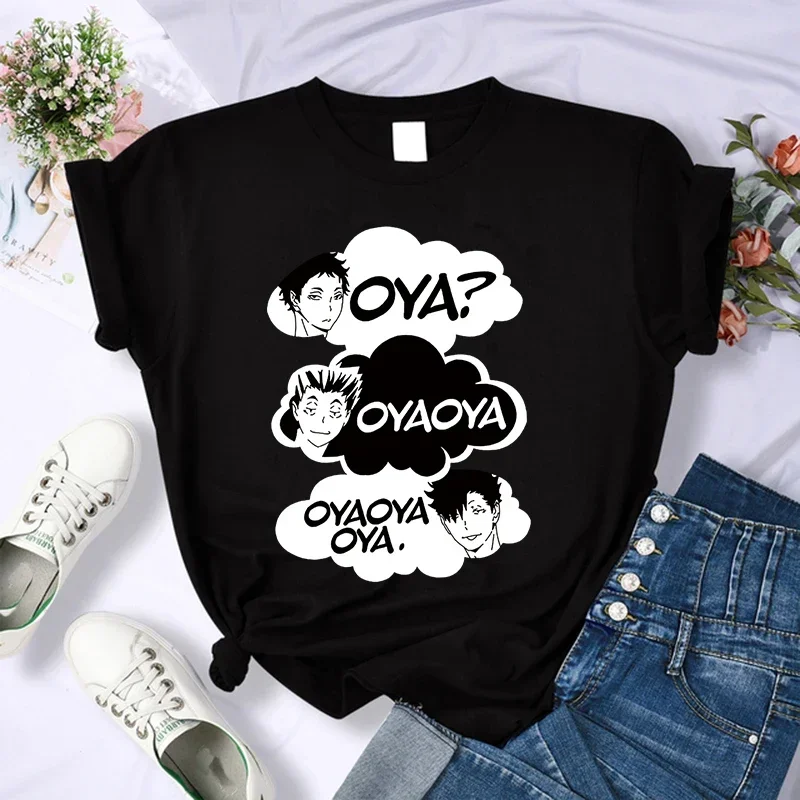 Japanese Anime Oya Oya Oya Haikyuu T Shirt Women  Tops Kuroo Cartoon T-shirt Karasuno Kawaii Fly High Graphic Tees Female Tshirt