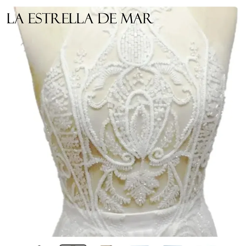 Beach Wedding Dresses Boho Vestido Longo Sexy High Side Slit Halter Bead Embroidery Chiffon Skirt Long Backless Brautkleid