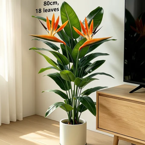 3pcs Set Artificial Noble Banana Tree and 2 Beautiful Birds of Paradise Flowers for Home Office Garden and Other Scenes
