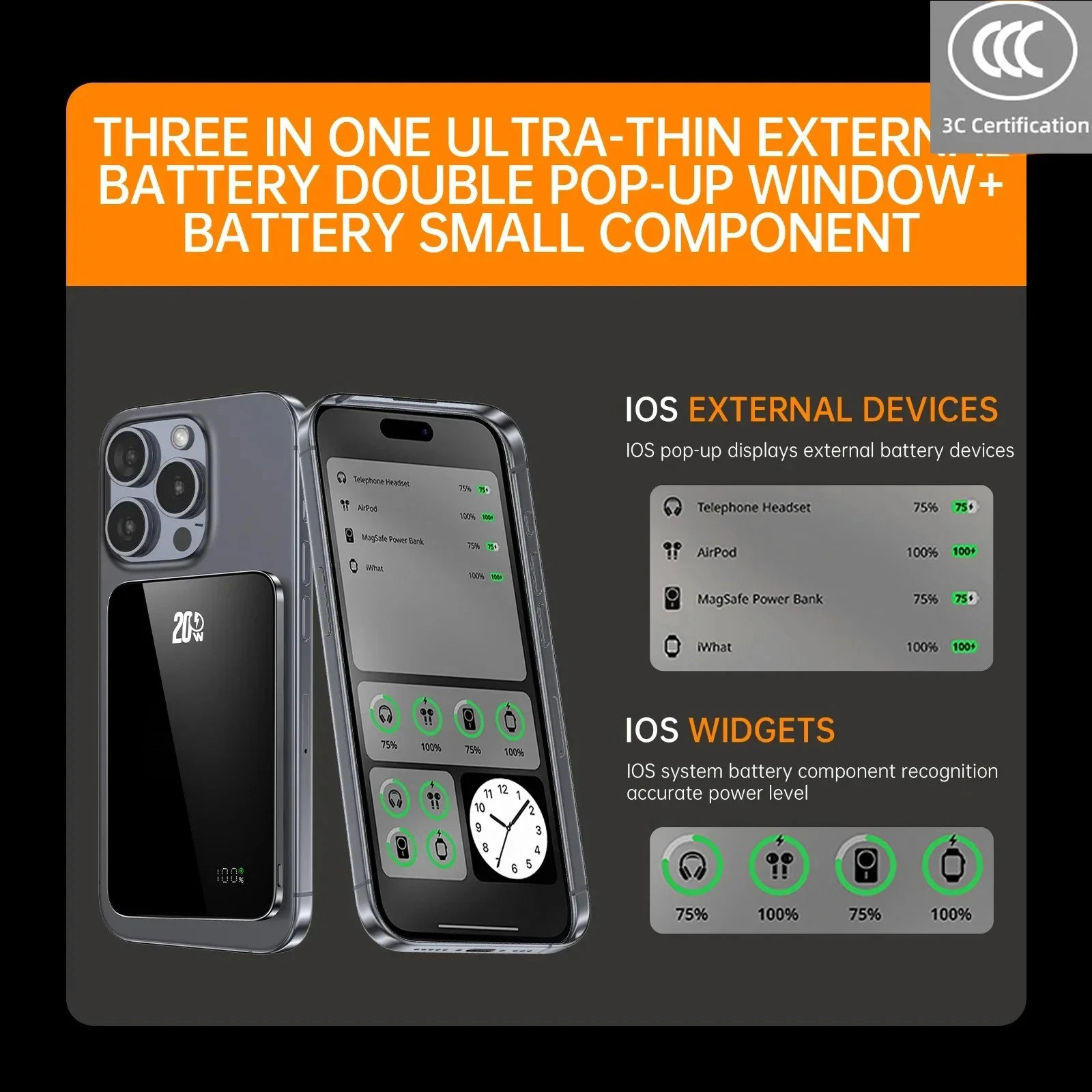 

Upgrade Magnetic Wireless Power Bank Metal Charger for MagSafe iPhone 17/16/15/14 Airpods iWatch Wireless Charging CCC Certified