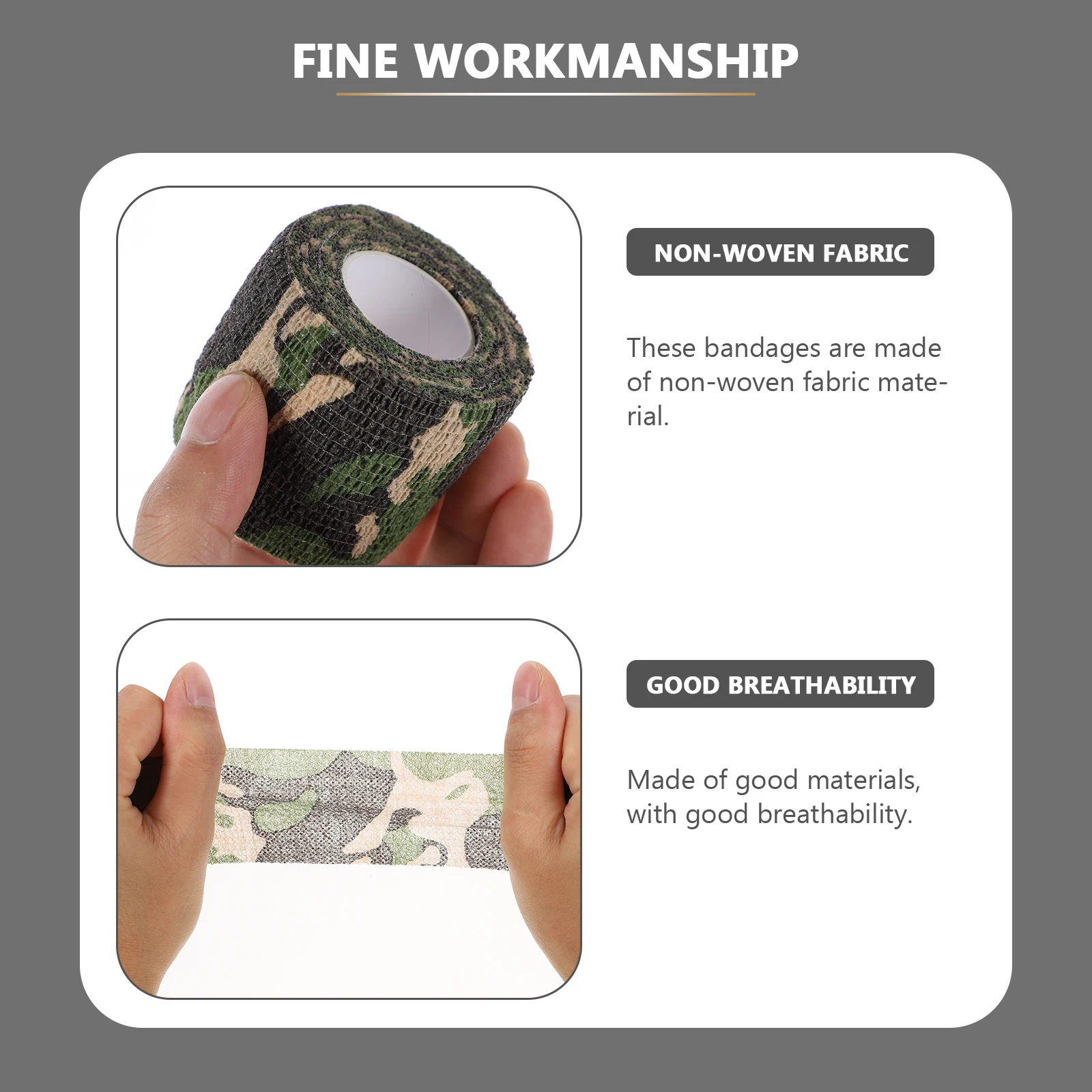 

2 Rolls Wrapped in Cloth Camouflage Tape Elastic Bands for Exercise Hunting Natural Latex Self Adhesive