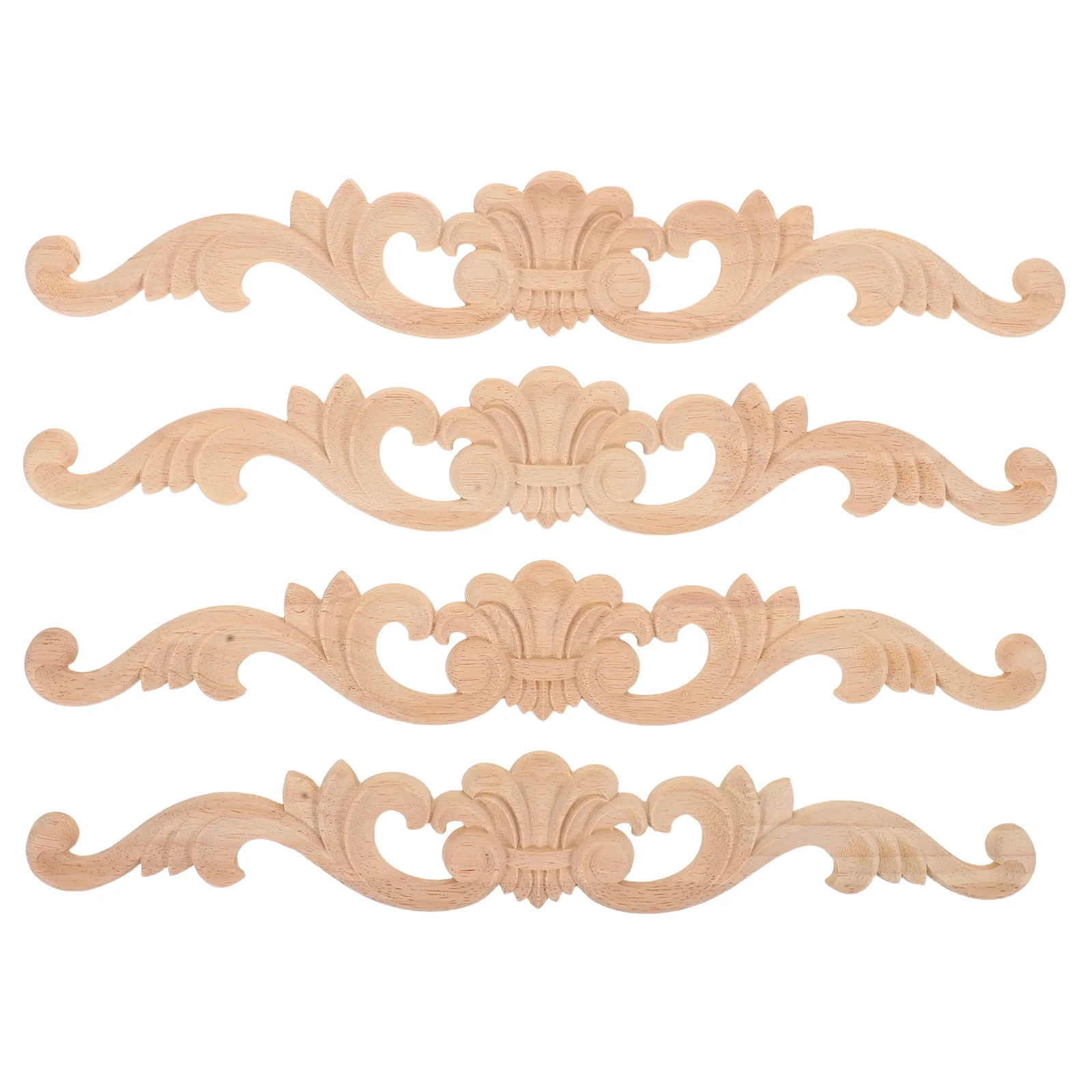 4Pcs Corner Wood Carved Appliques Onlays for Furniture DIY Unpainted Wooden Decorative Trim Floral Design Home Interior