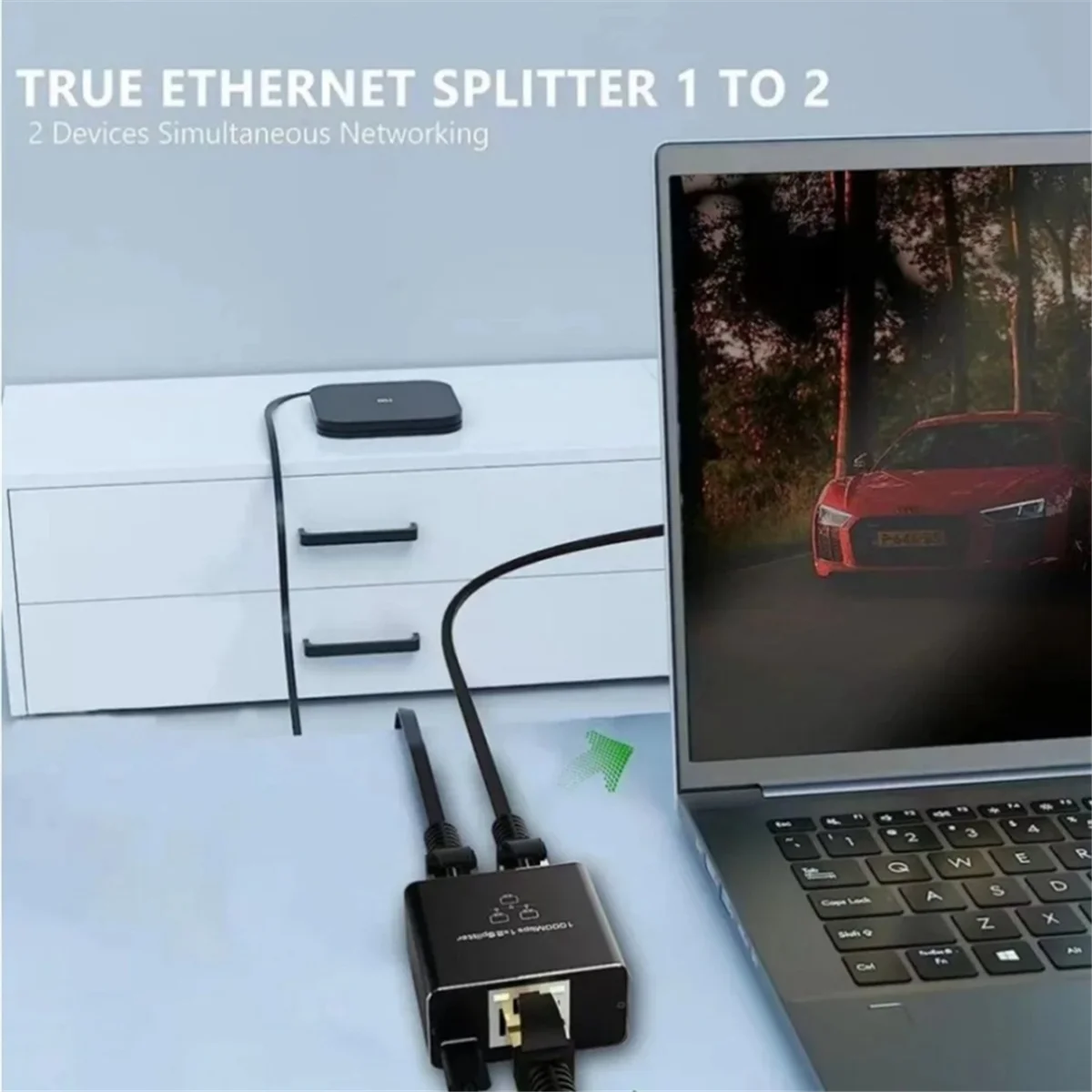 ABWG-Network Splitter 1 to 2 Ethernet Splitter for 2 PC Laptop RJ45 Connector RJ45 Splitter 1 in 2 Out Ethernet