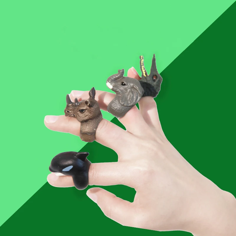 5pcs/bag Finger Hand Puppet Ring Toys Elephant Lion Tiger Doll Animal Cartoon Figure Interactive Finger Ring Prop Game Kids Gift