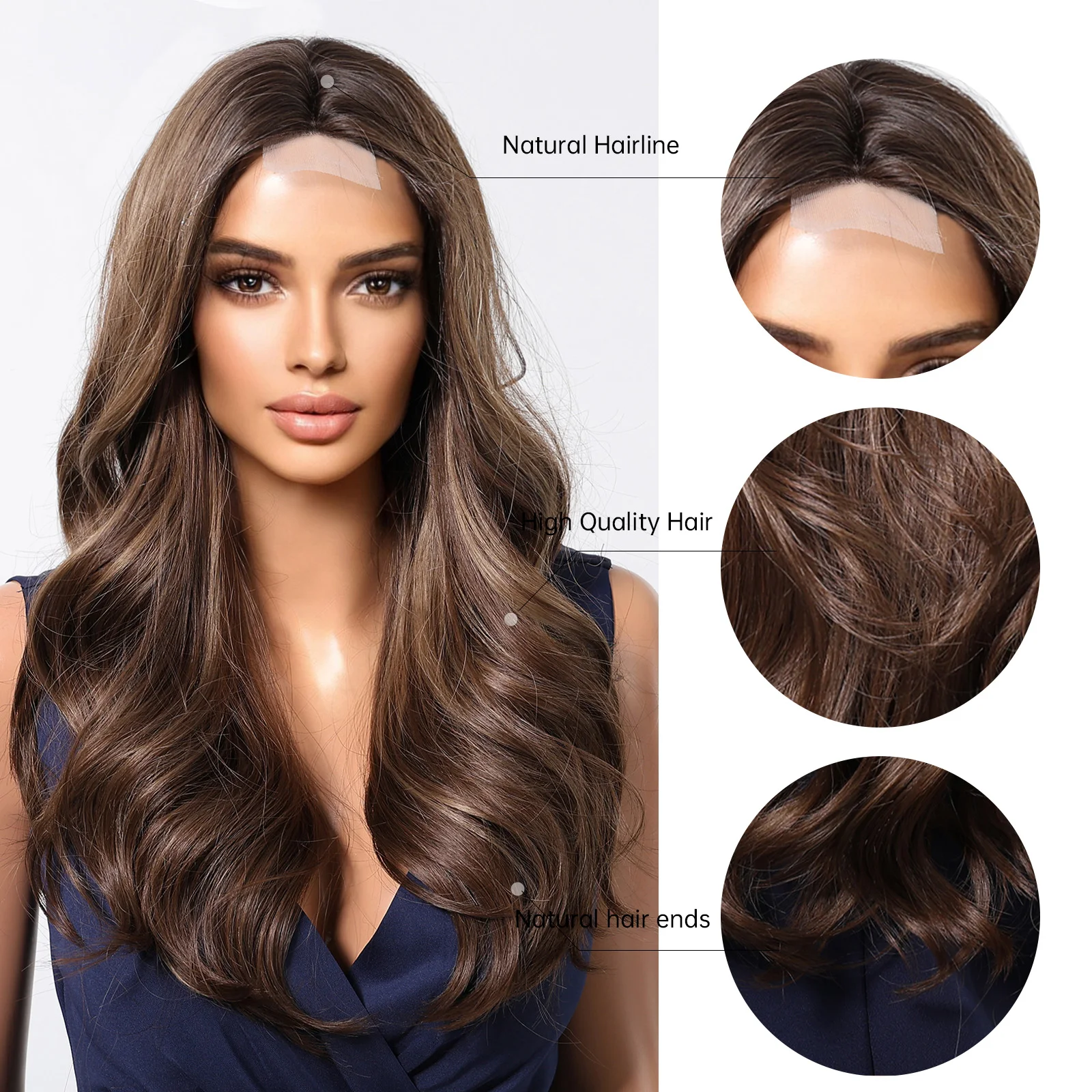 Brown Lace Front High Quality Synthetic Wig For Women Long Body Wavy Brown Hair Glueless Front Lace Wig High Density Lace Wigs