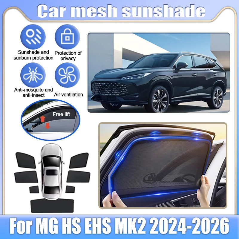 

Car Mesh Sunshade For MG HS EHS MK2 2024-2026 Roewe RX5 Window Sun Visor Magnetic Privacy Curtain Anti Mosquito Auto Accessories