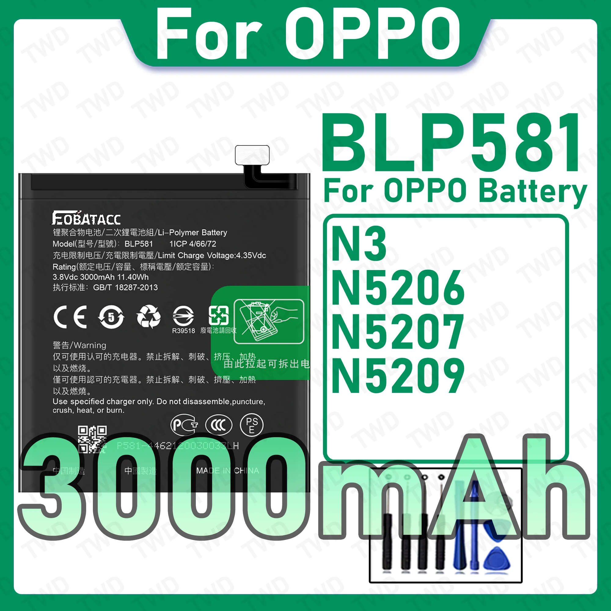 New High Quality Safe Durable BLP581 Battery For OPPO N3 N5206 N5207 N5209 Replacement Long Lasting+Free Tools
