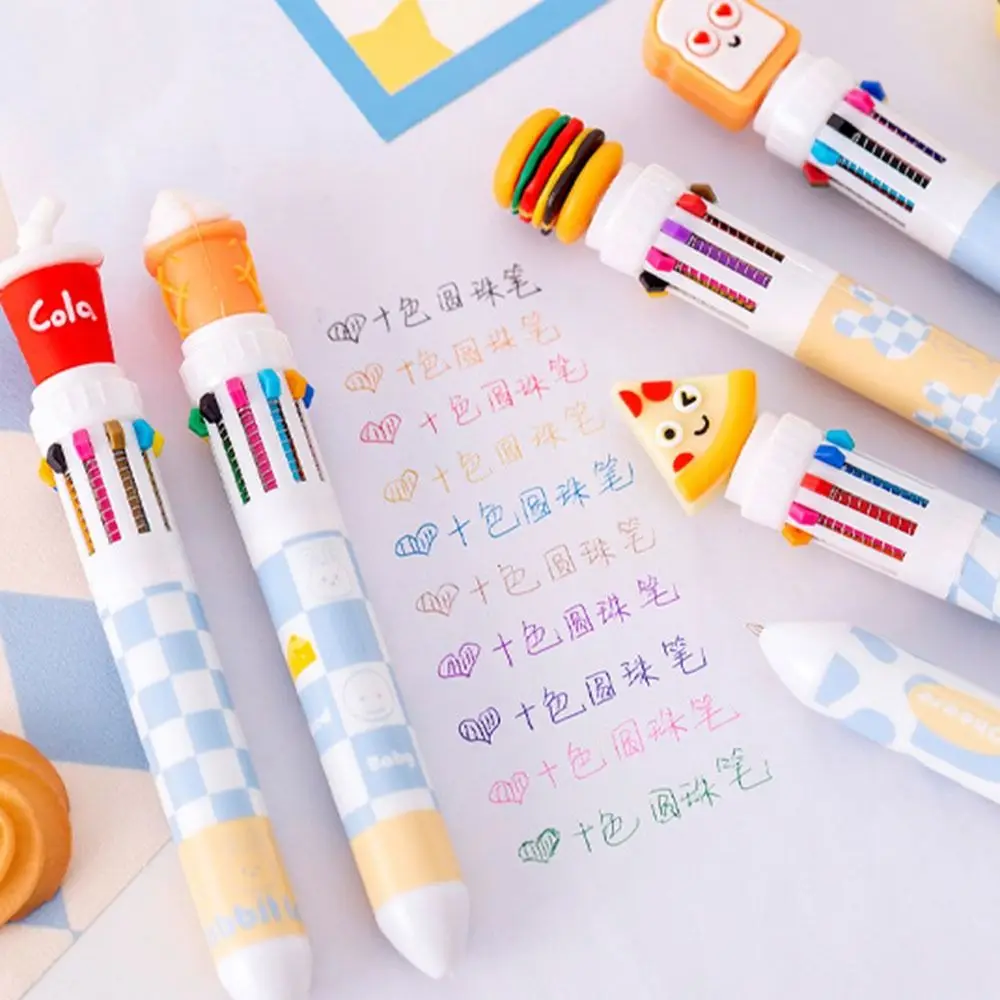 Cartoon Writing Smoothly Neutral Gel Pens Multicolor Food Design Theme Signature Pen 0.5mm Cute 10 Color Ballpoint Pen Office