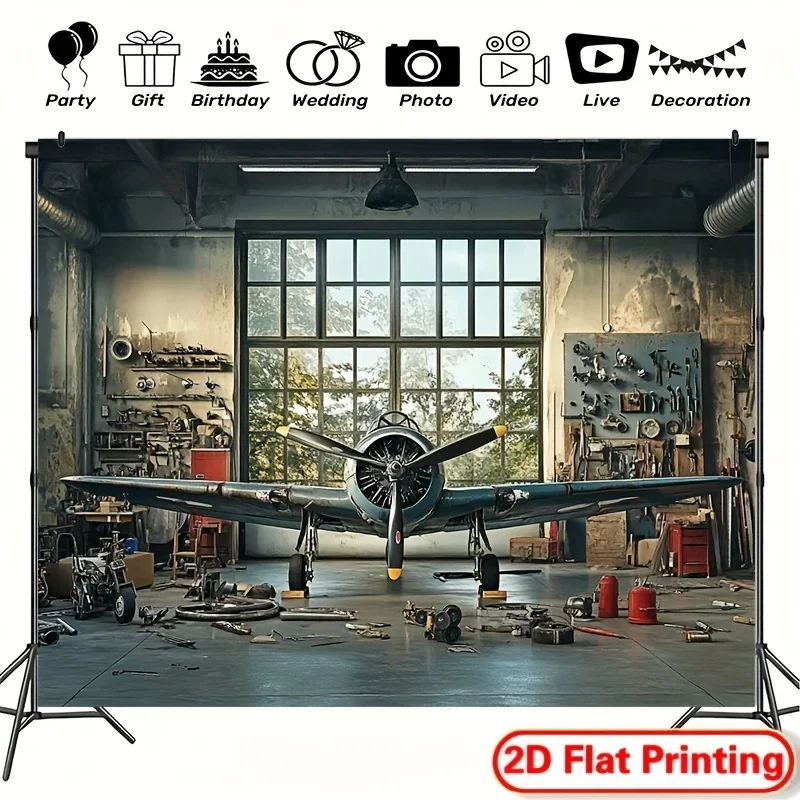 Vintage Airplane Garage Tapestry Wall Hanging Retro Workshop Aircraft Mechanic Tools Industrial Style Home Decor Man Cave Bar