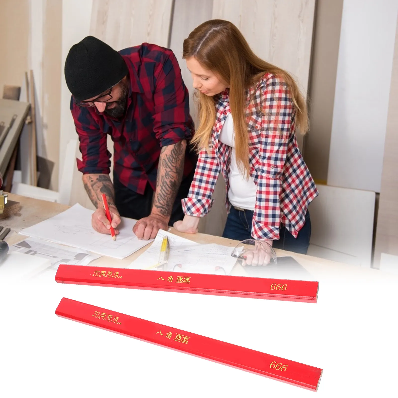 

48Pcs Woodwork Pencils Octagonal Carpenter Pencils Black Lead Flat Woodworking Marker Construction