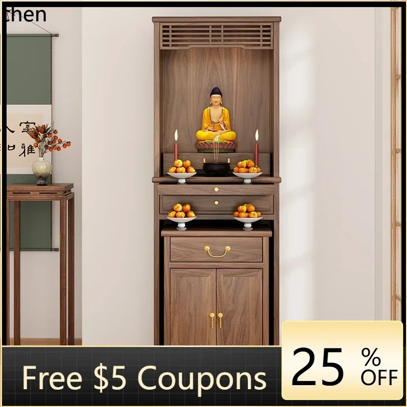 

AA Black Walnut Shrine Offering Table Shrine Standing Cabinet Household Shrine God of Wealth Cabinet