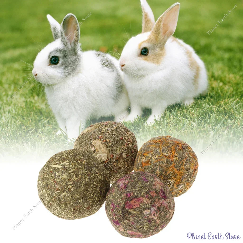 Bunny Chew Toys for Teeth Natural Timothy Grass Ball 100% Natural Flowers Flavored Rabbit Chew Treats Ball Reward Snacks Hamster