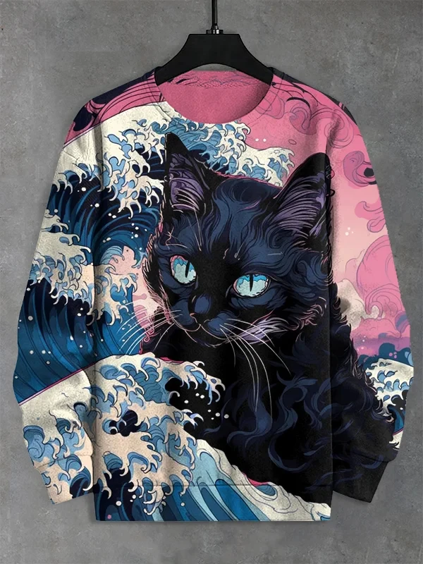 3D Printed Samurai Cat Hoodie Men's Sweatshirt Casual Long Sleeve