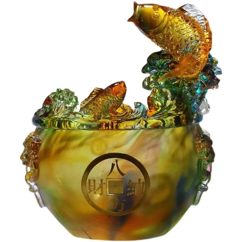 

Glazed handicrafts cornucopia crystal koi ornament light luxury high-end living room decoration