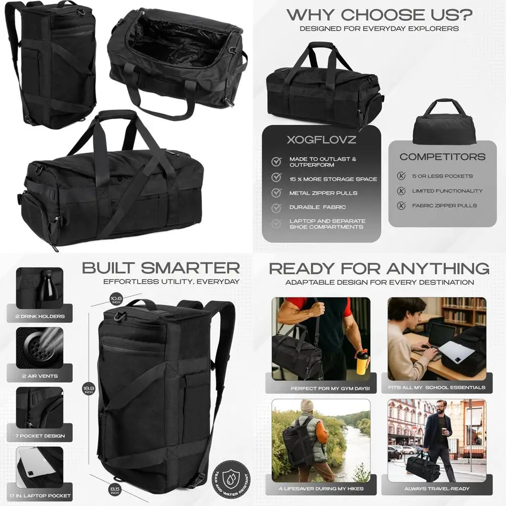 

Многофункциональный рюкзак 3-в-1 с отделением для обуви, карманом для ноутбука, держателем для напитков, вентилируемой сумкой для спортзала, для путешествий