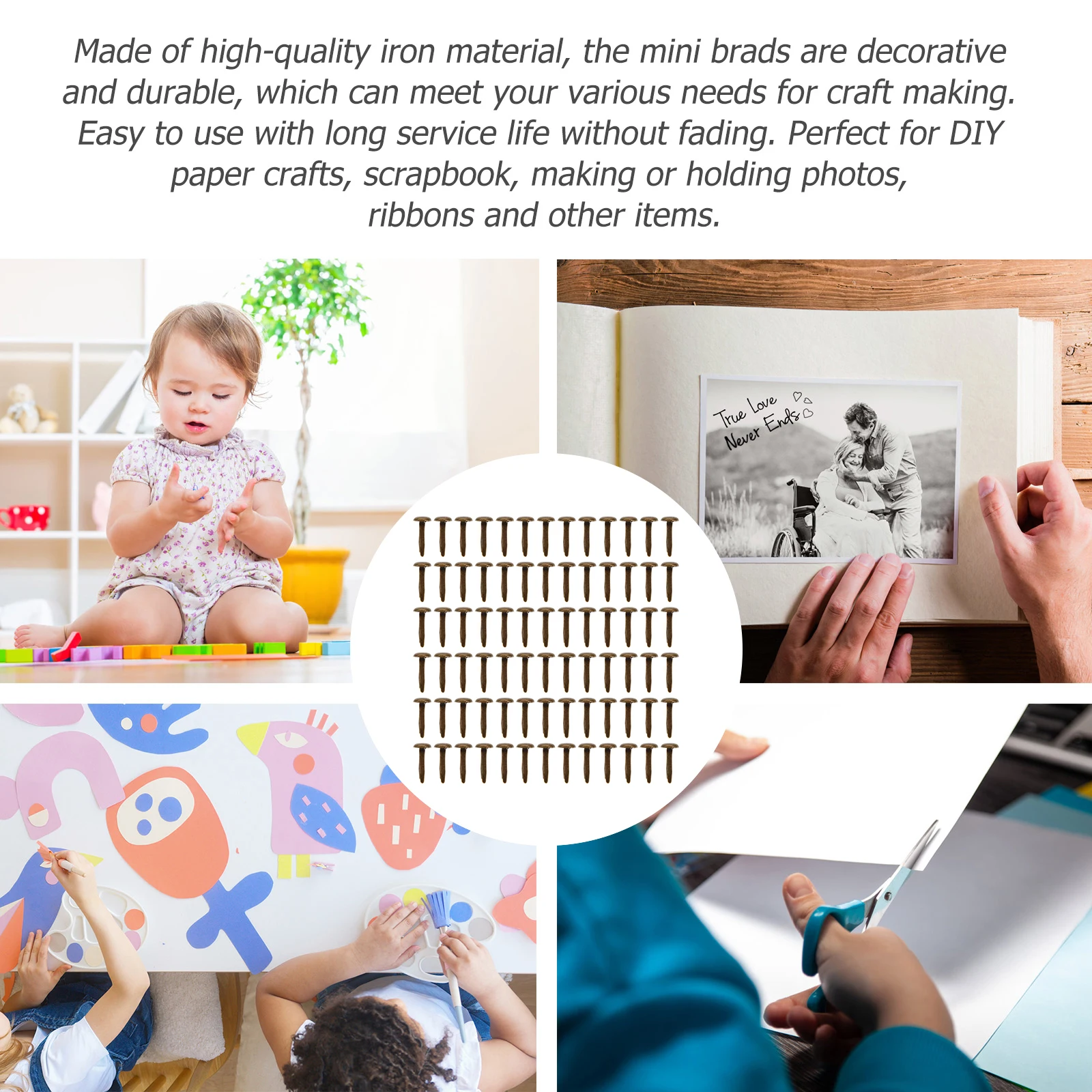 

200 Pcs Two legged Nails Handmade Brads Iron Material Long Service Life DIY Paper Crafts Scrapbooking Perfect for Kids