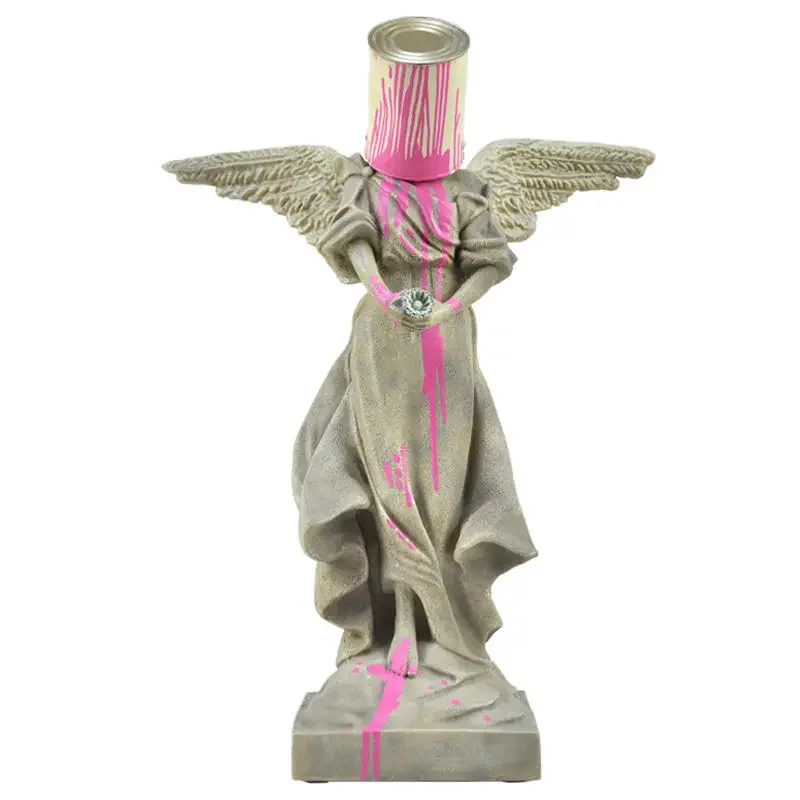 Nordic Modern Art Home Decor Statue,Banksy Top Street Art Figurine,Pour Paint Lron Bucket Angel Resin Sculpture,Home Decoration